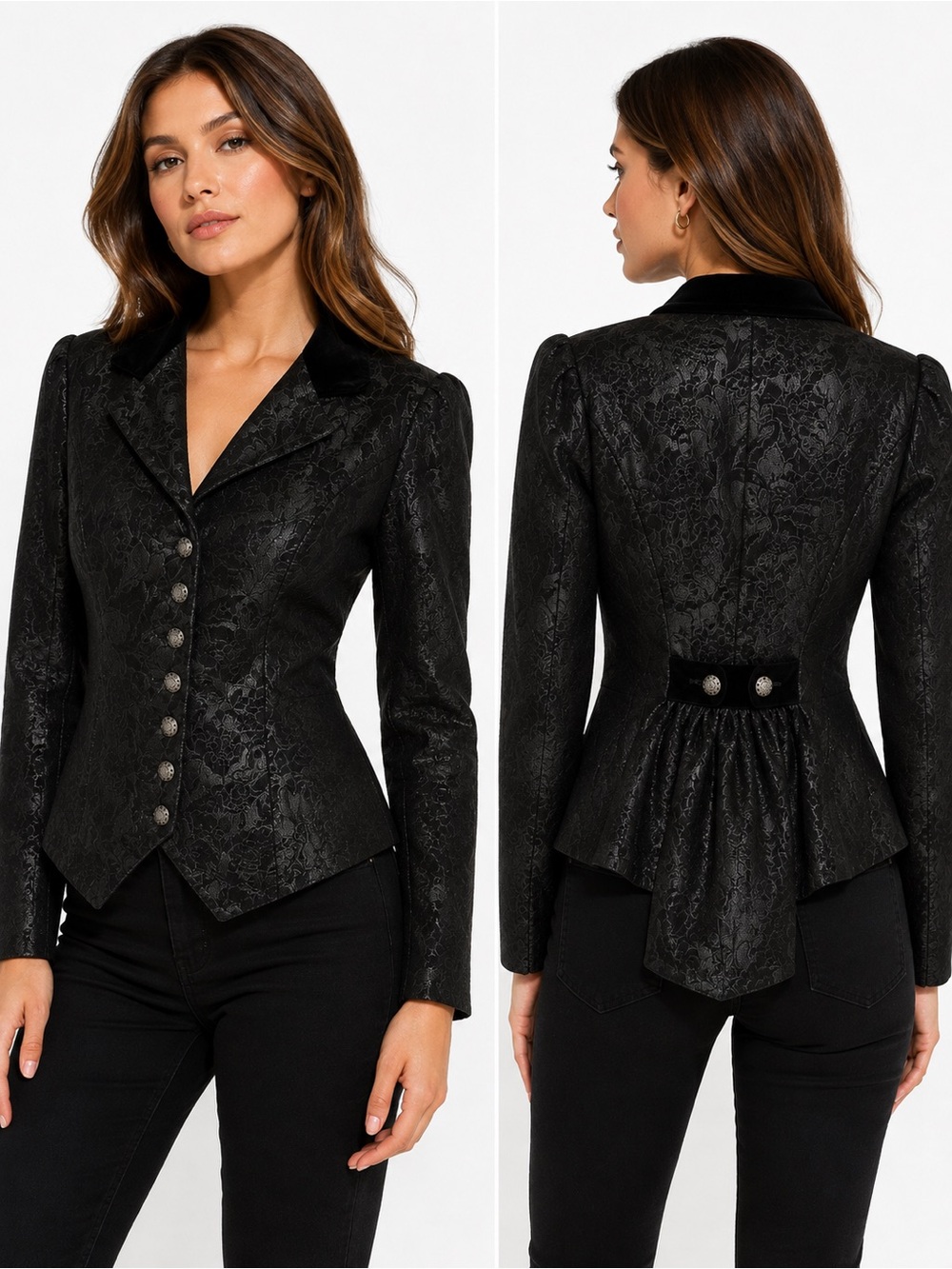 Vintage Scully Since 1906 Black Floral Jacquard Victorian Western Jacket Size 8